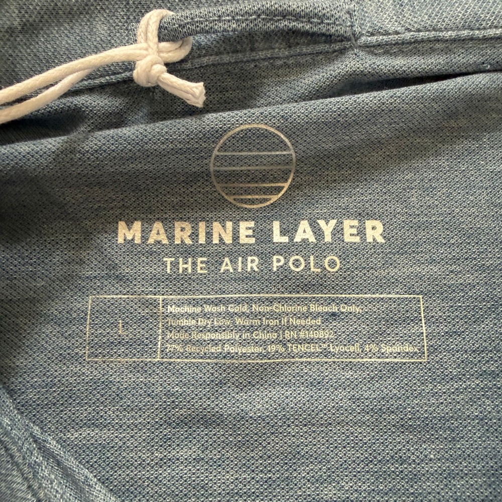 Marine Layer Air Polo Men Large Coronet Blue Re-Spun Sustainable Short Sleeve - Picture 5 of 8